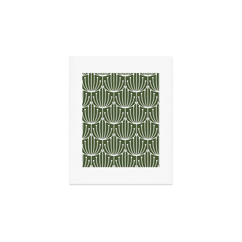 Retro Art, Floral Prints, Dark Green and White Art Print Gallery Image 1