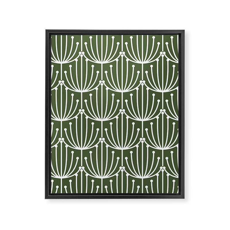Retro Art, Floral Prints, Dark Green and White Framed Canvas Print Gallery Image 8