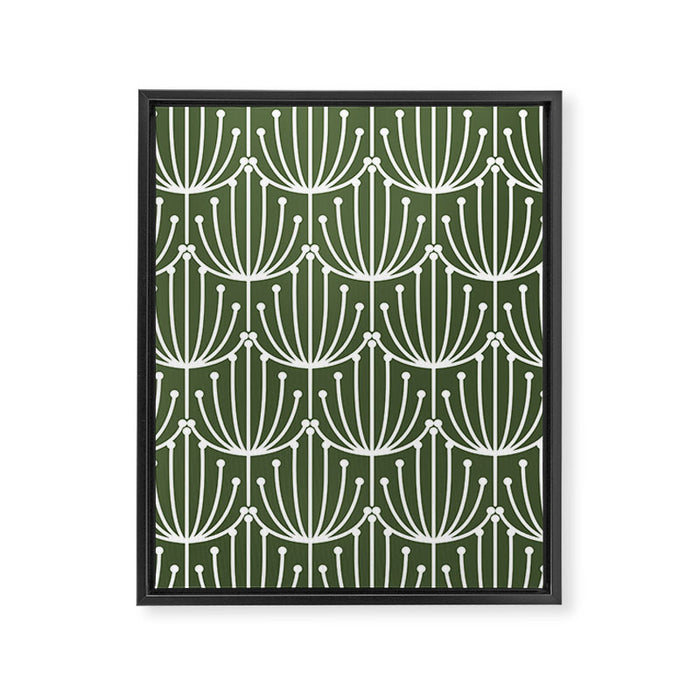 Retro Art, Floral Prints, Dark Green and White Framed Canvas Print Gallery Image 1