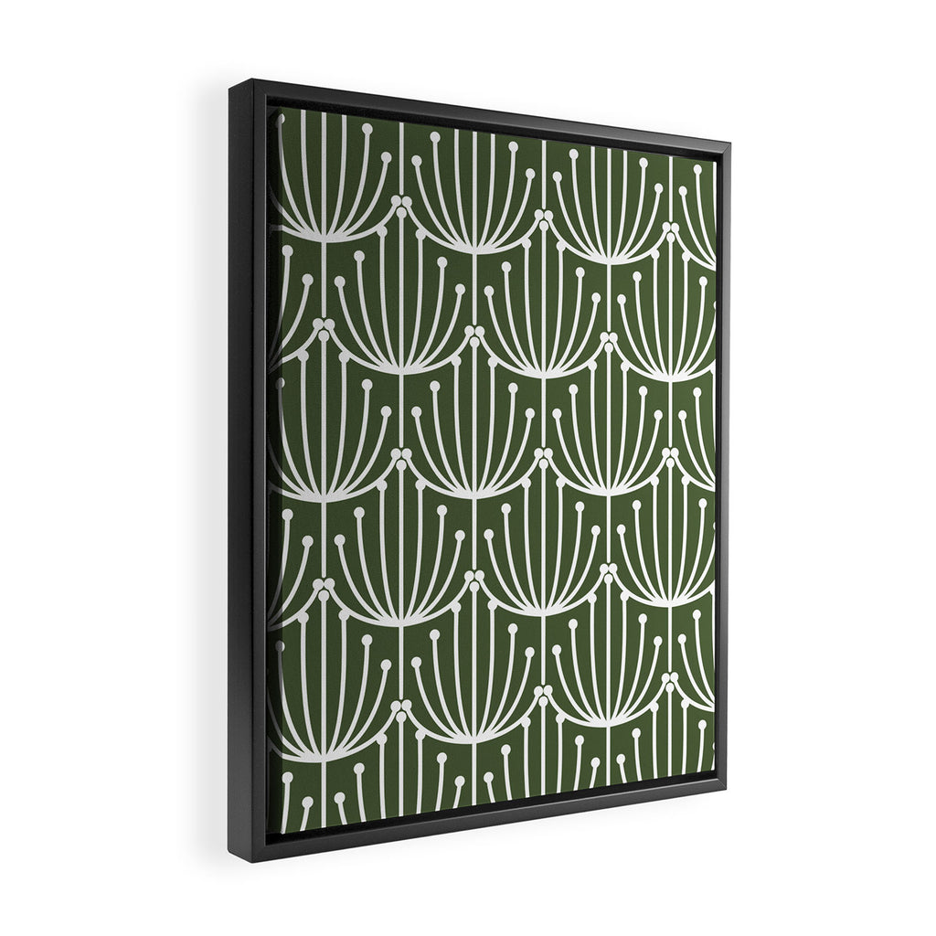 Retro Art, Floral Prints, Dark Green and White Framed Canvas Print Gallery Image 2