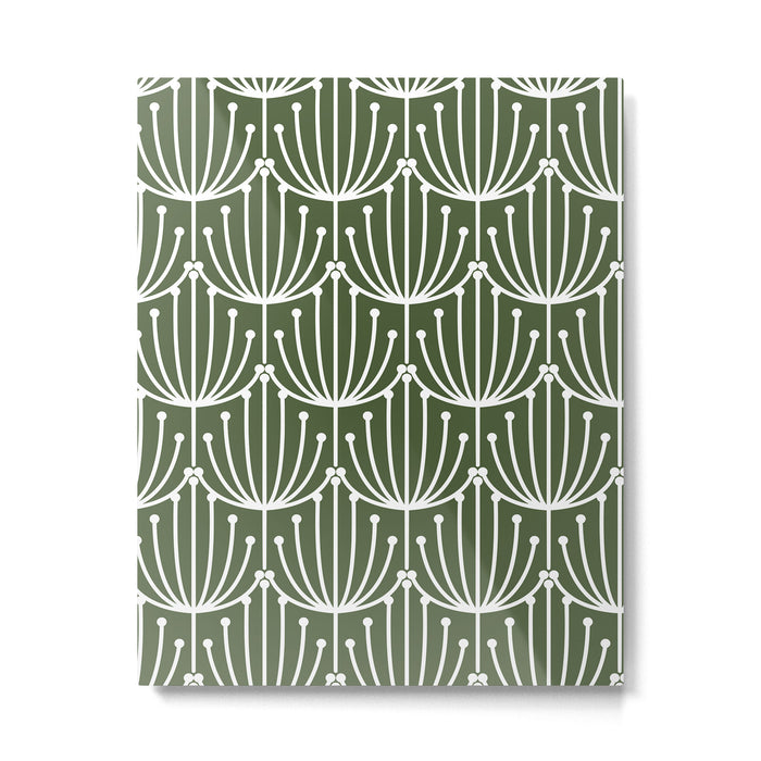 Retro Art, Floral Prints, Dark Green and White Metal Print Gallery Image 1
