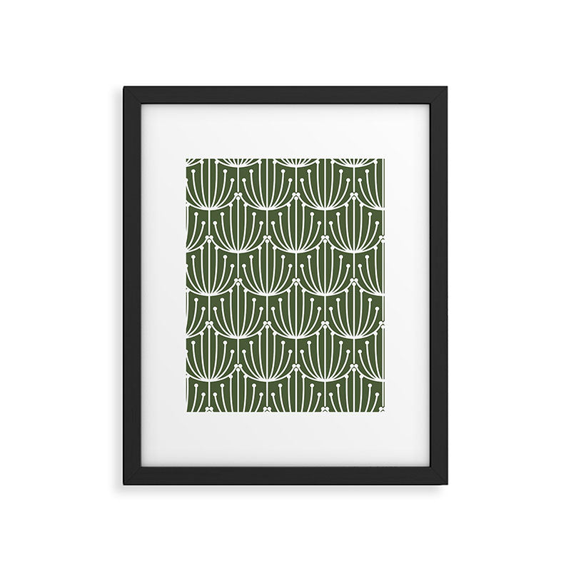 Retro Art, Floral Prints, Dark Green and White Framed Art Print Gallery Image 4