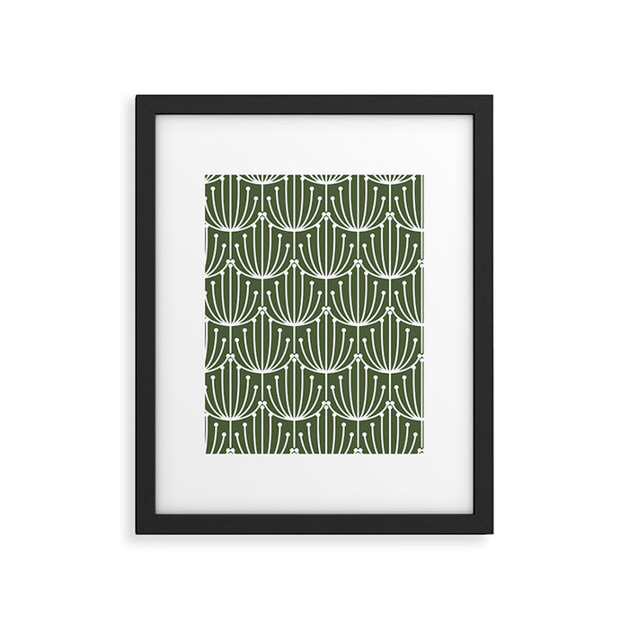 Retro Art, Floral Prints, Dark Green and White Framed Art Print Gallery Image 1