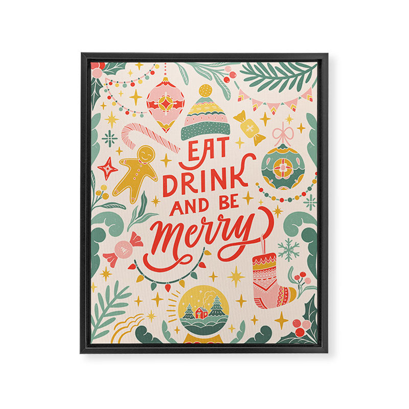 Retro Christmas, Eat, Drink And Be Merry Framed Canvas Print Gallery Image 6