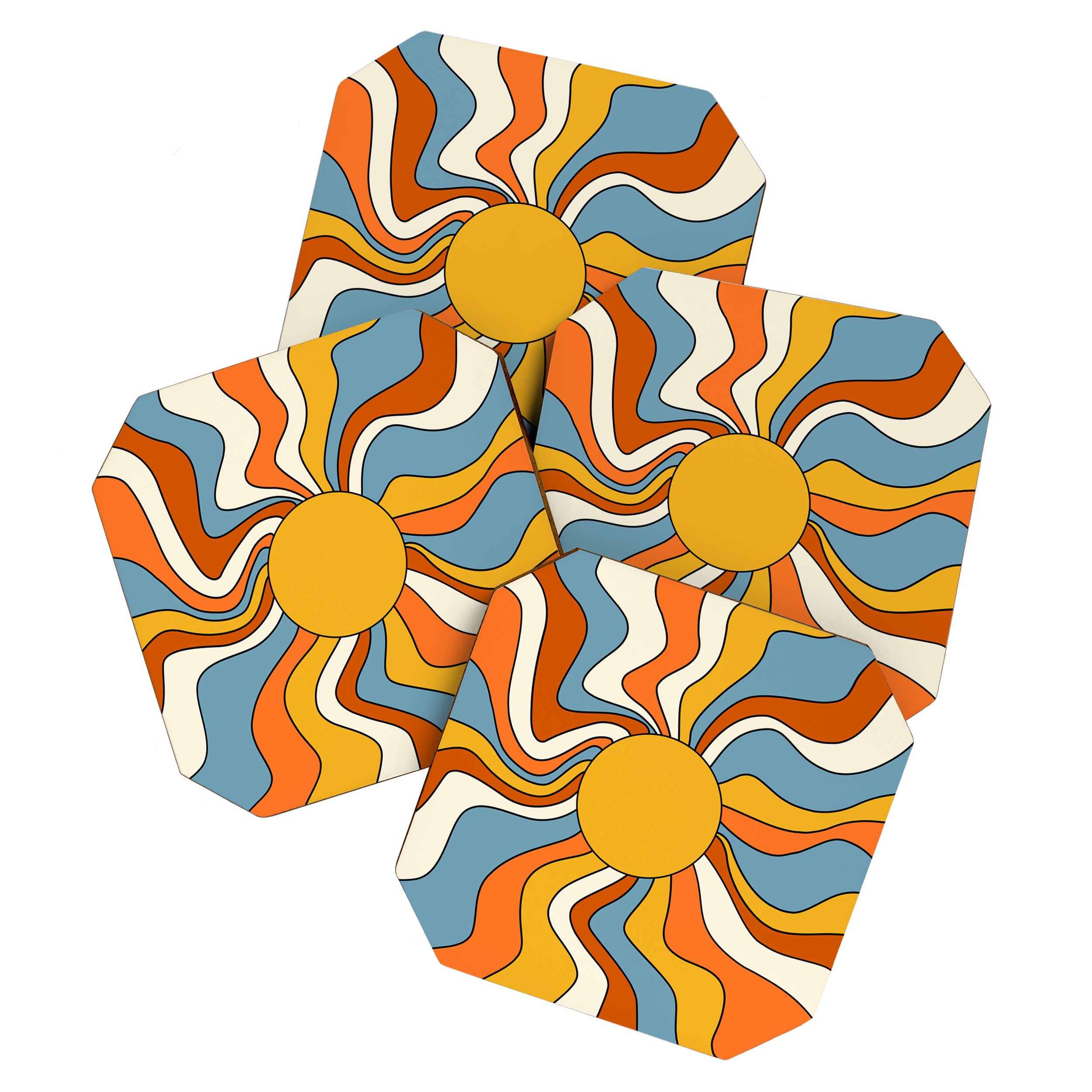 Retro Groovy Sun, 70s Print Coaster Gallery Image 1