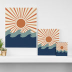 Retro, Sun and Wave Art, Blue and Orange Canvas Print Gallery Image 3