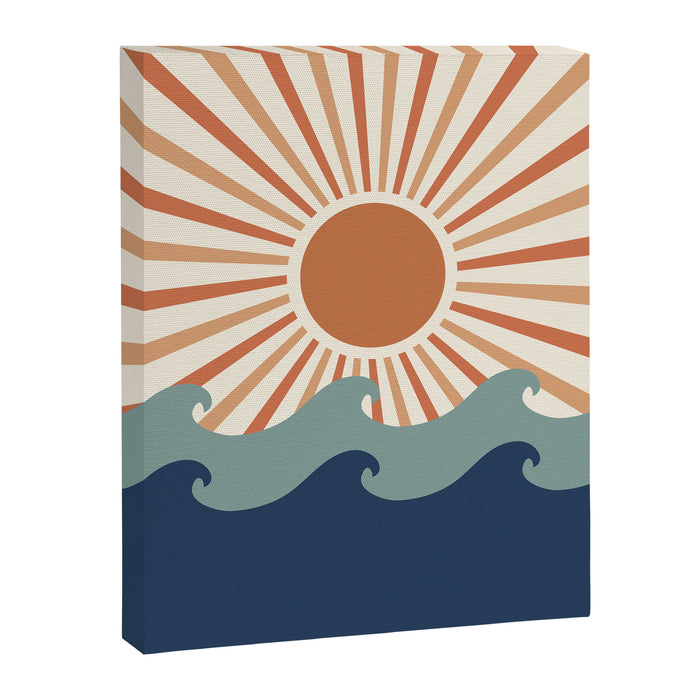 Retro, Sun and Wave Art, Blue and Orange Canvas Print Gallery Image 1