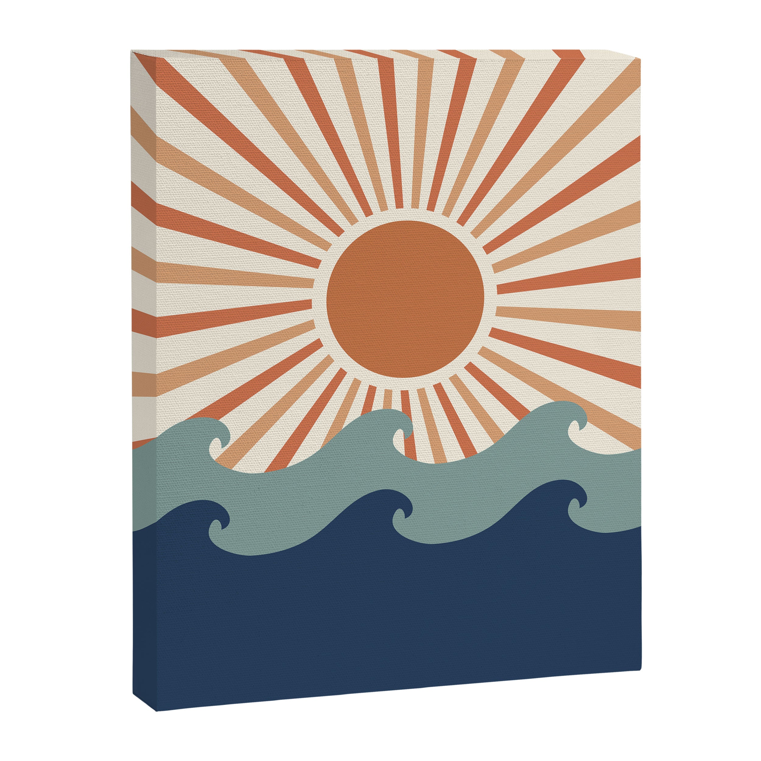 Retro, Sun and Wave Art, Blue and Orange Canvas Print Gallery Image 8