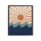 Retro, Sun and Wave Art, Blue and Orange Framed Canvas Print Gallery Image 8