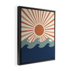 Retro, Sun and Wave Art, Blue and Orange Framed Canvas Print Gallery Image 2