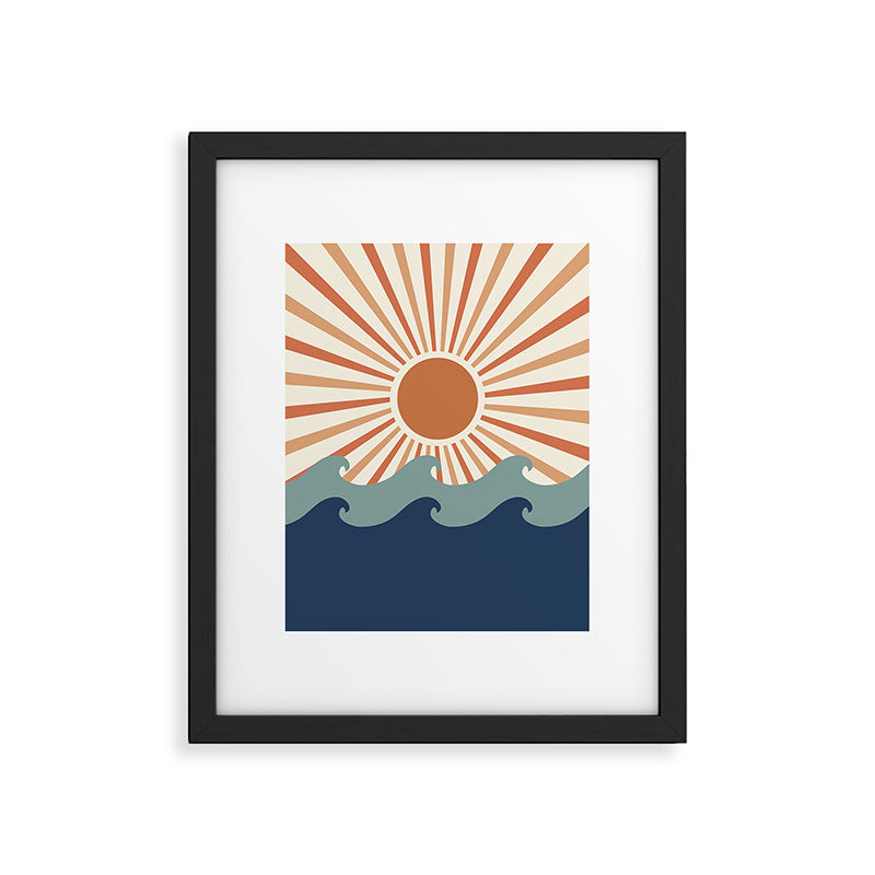 Retro, Sun and Wave Art, Blue and Orange Framed Art Print Gallery Image 4