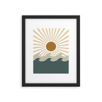 Retro, Sun and Waves, Green and Gold Framed Art Print Gallery Image 6