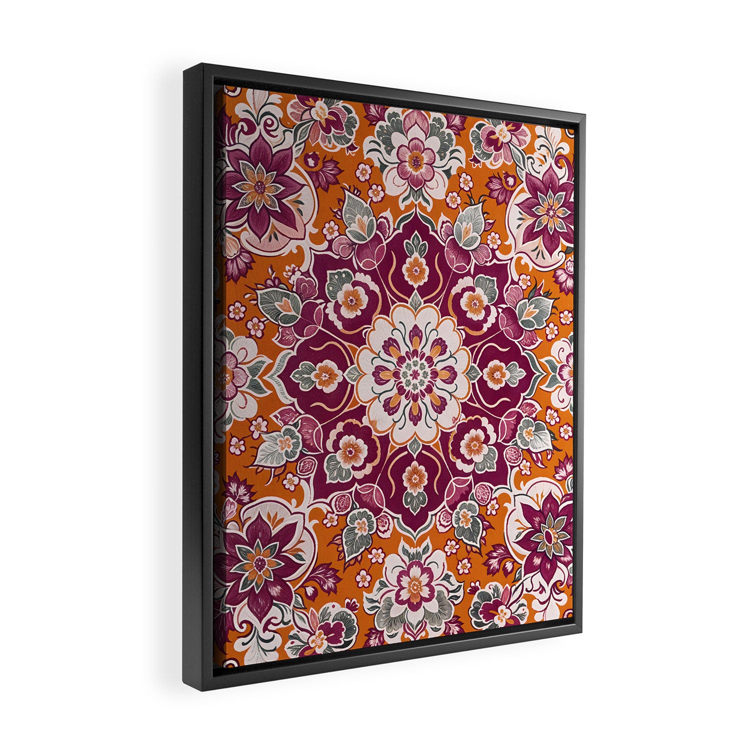 Ruby and Spice Floral Mandala Framed Canvas Print Gallery Image 2