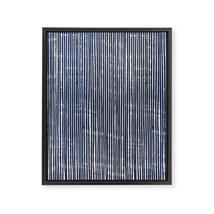 Rustic Abstract Stripes, Navy Blue and White Framed Canvas Print Gallery Image 1