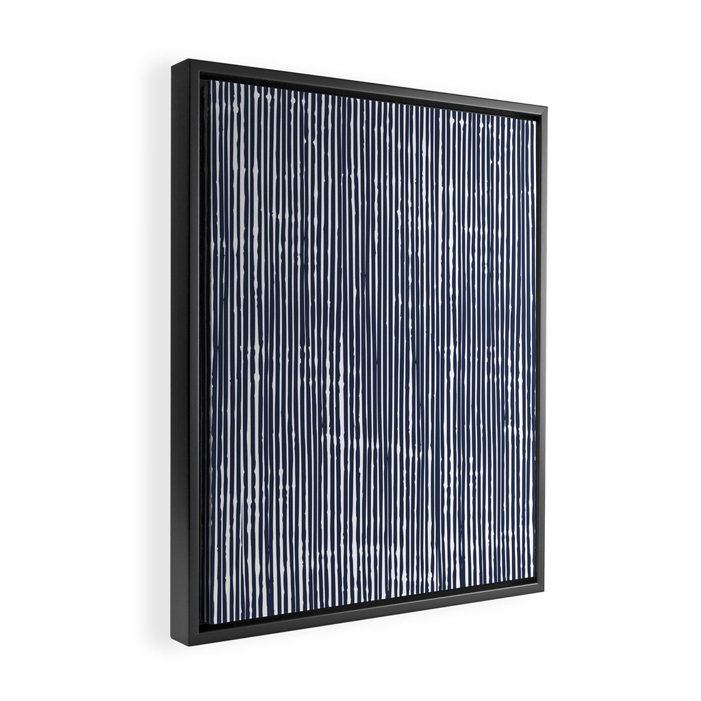 Rustic Abstract Stripes, Navy Blue and White Framed Canvas Print Gallery Image 2