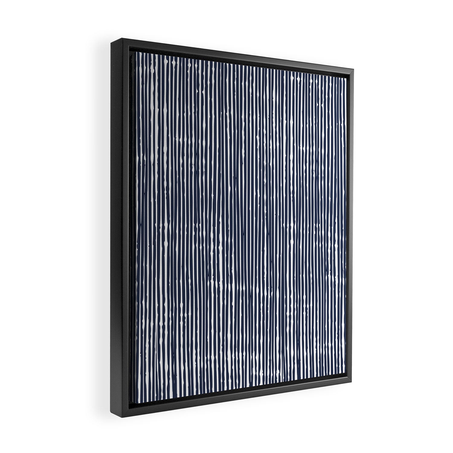 Rustic Abstract Stripes, Navy Blue and White Framed Canvas Print Gallery Image 2