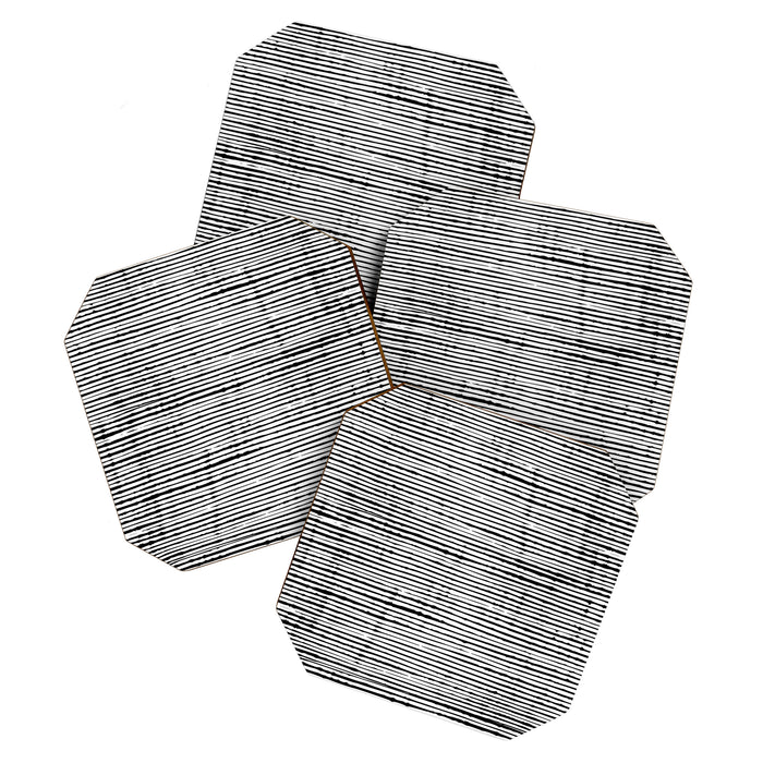 Rustic, Abstract Stripes Pattern, Black and White Coaster Gallery Image 1