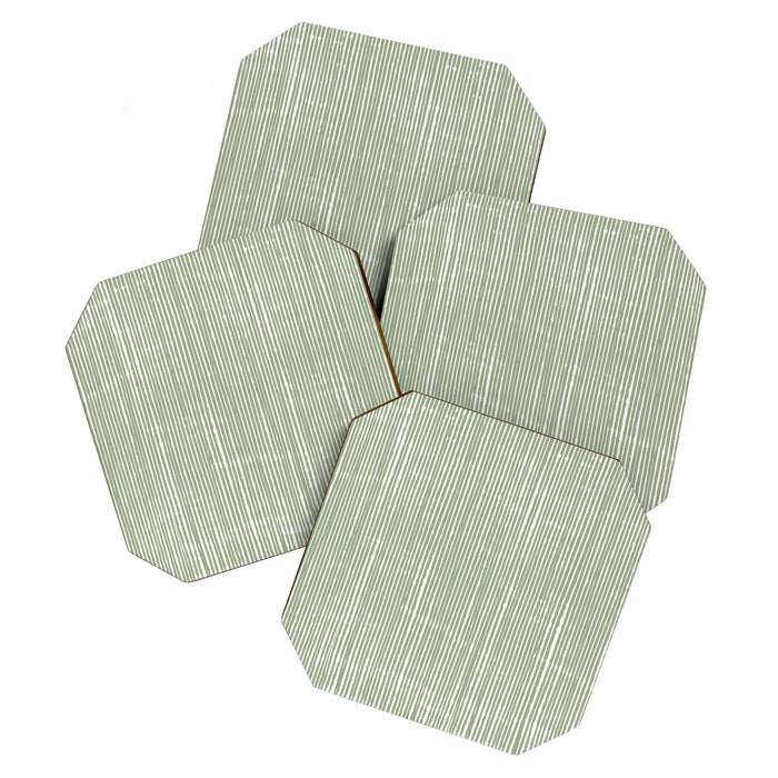 Rustic Abstract Stripes, Sage Green and White Coaster Gallery Image 1