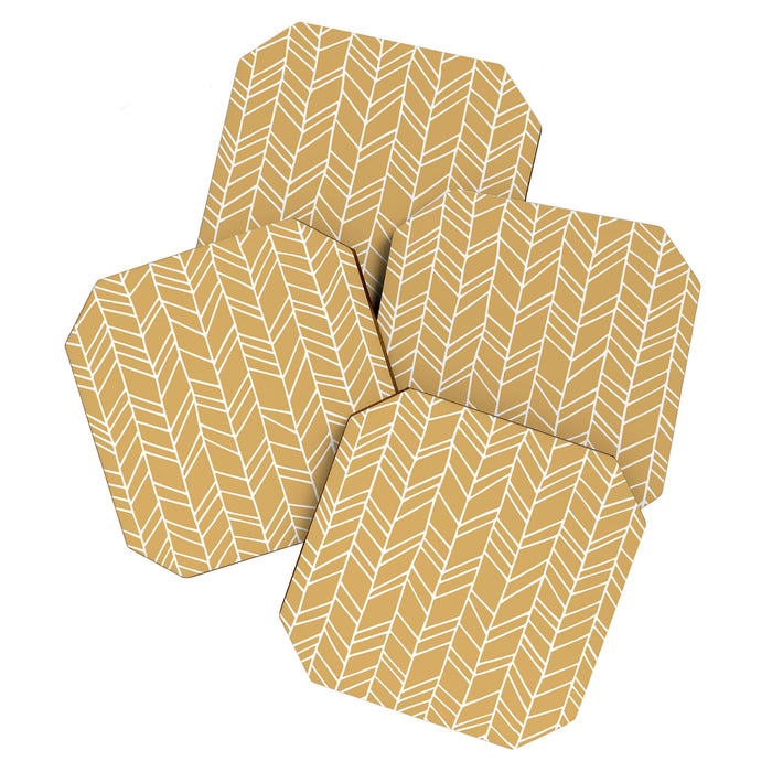 Rustic Herringbone in Mustard Yellow Coaster Gallery Image 1