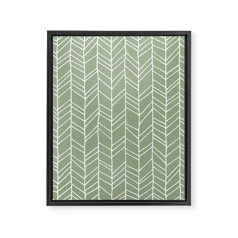 Rustic Herringbone in Sage Green Framed Canvas Print Gallery Image 8