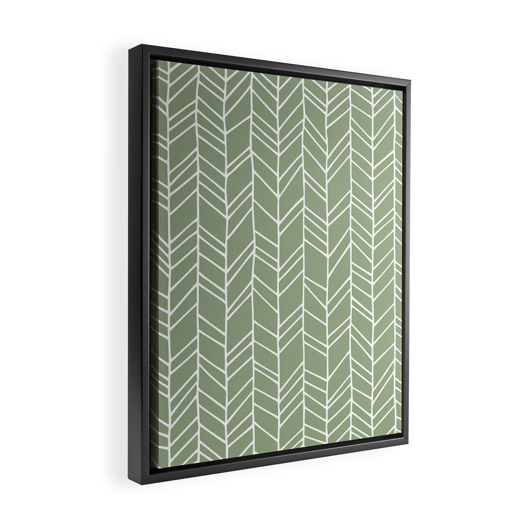 Rustic Herringbone in Sage Green Framed Canvas Print Gallery Image 2