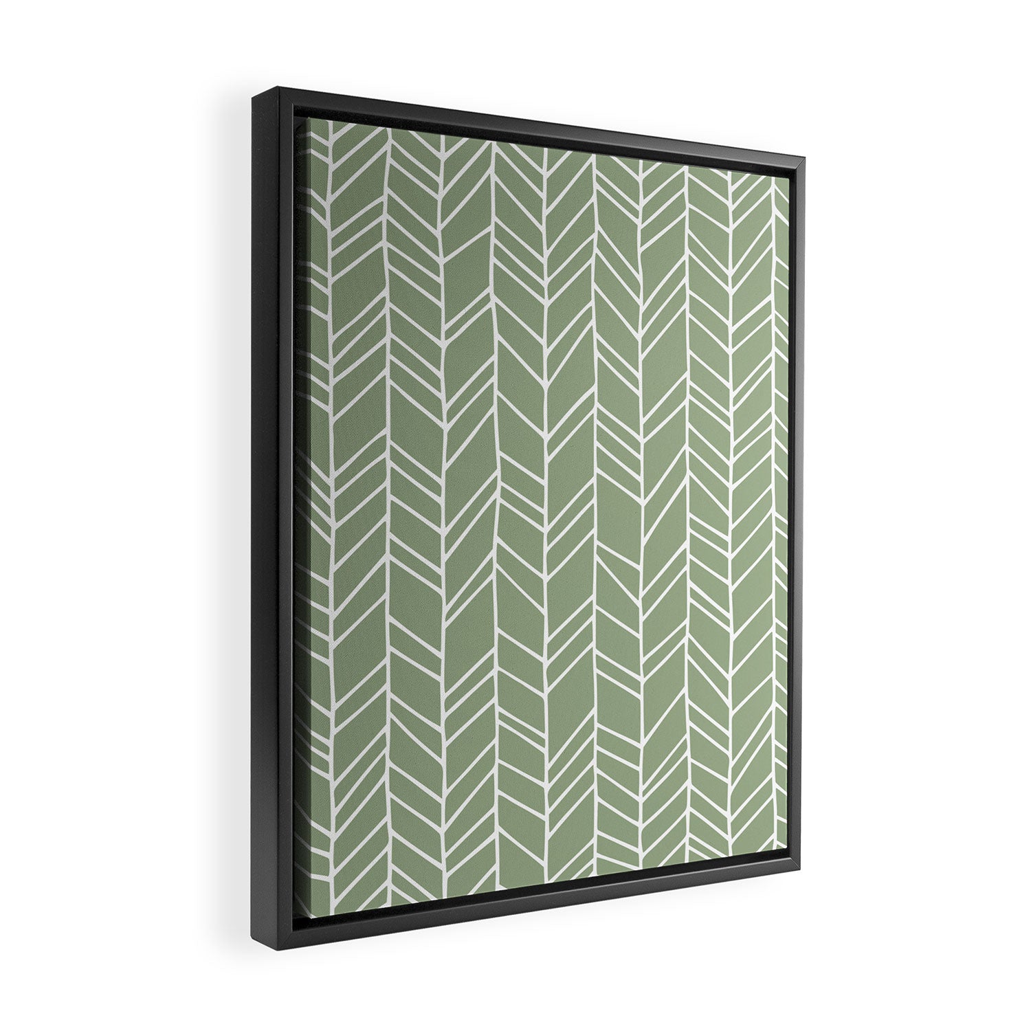 Rustic Herringbone in Sage Green Framed Canvas Print Gallery Image 2