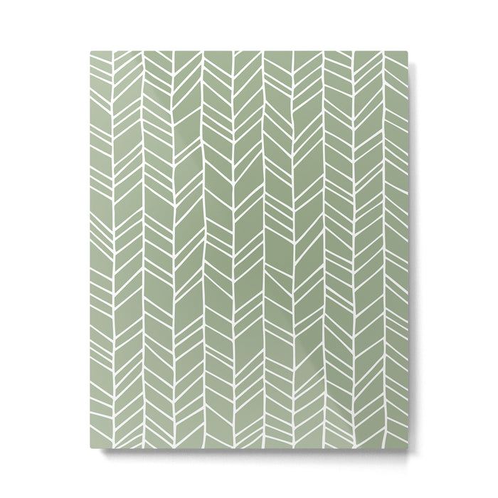Rustic Herringbone in Sage Green Metal Print Gallery Image 1