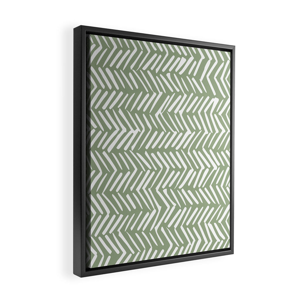 Rustic Herringbone Sage Green Framed Canvas Print Gallery Image 2