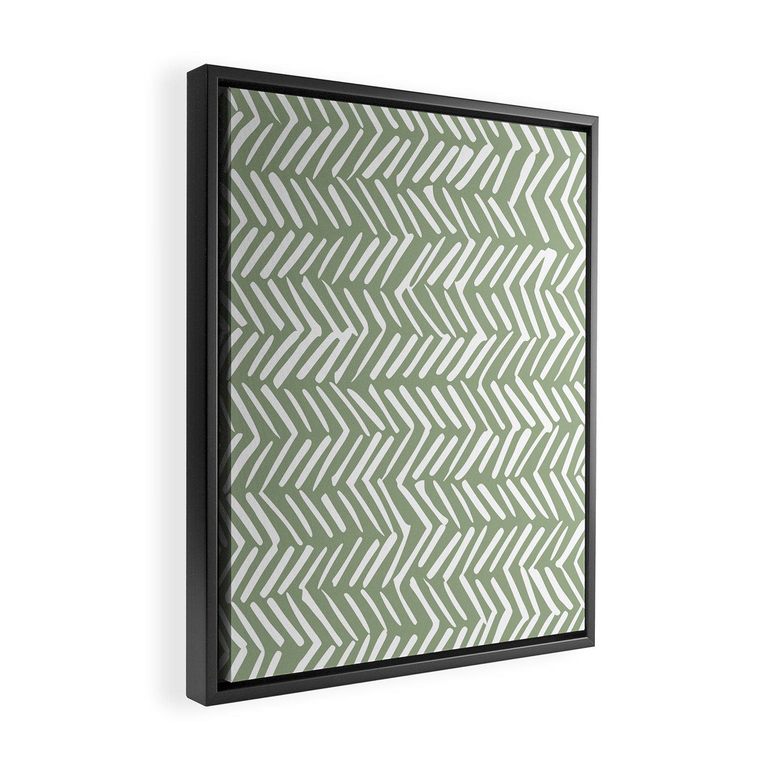 Rustic Herringbone Sage Green Framed Canvas Print Gallery Image 2