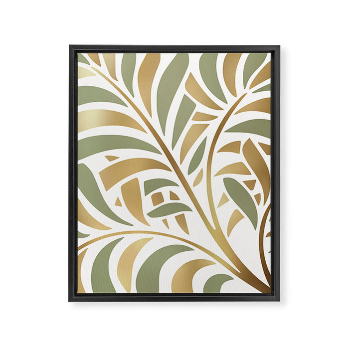 Sage and Gold Modern Leaf Framed Canvas Print Gallery Image 1