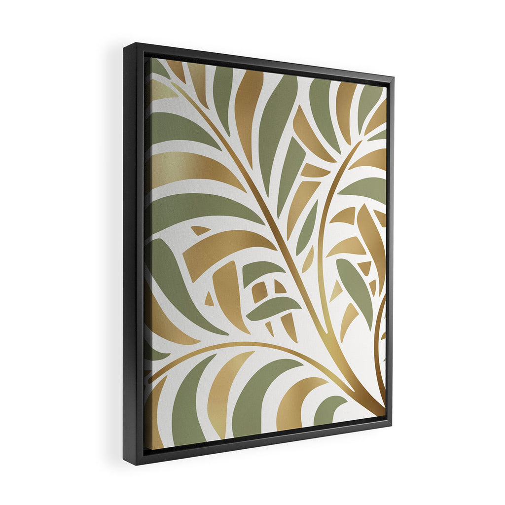 Sage and Gold Modern Leaf Framed Canvas Print Gallery Image 2