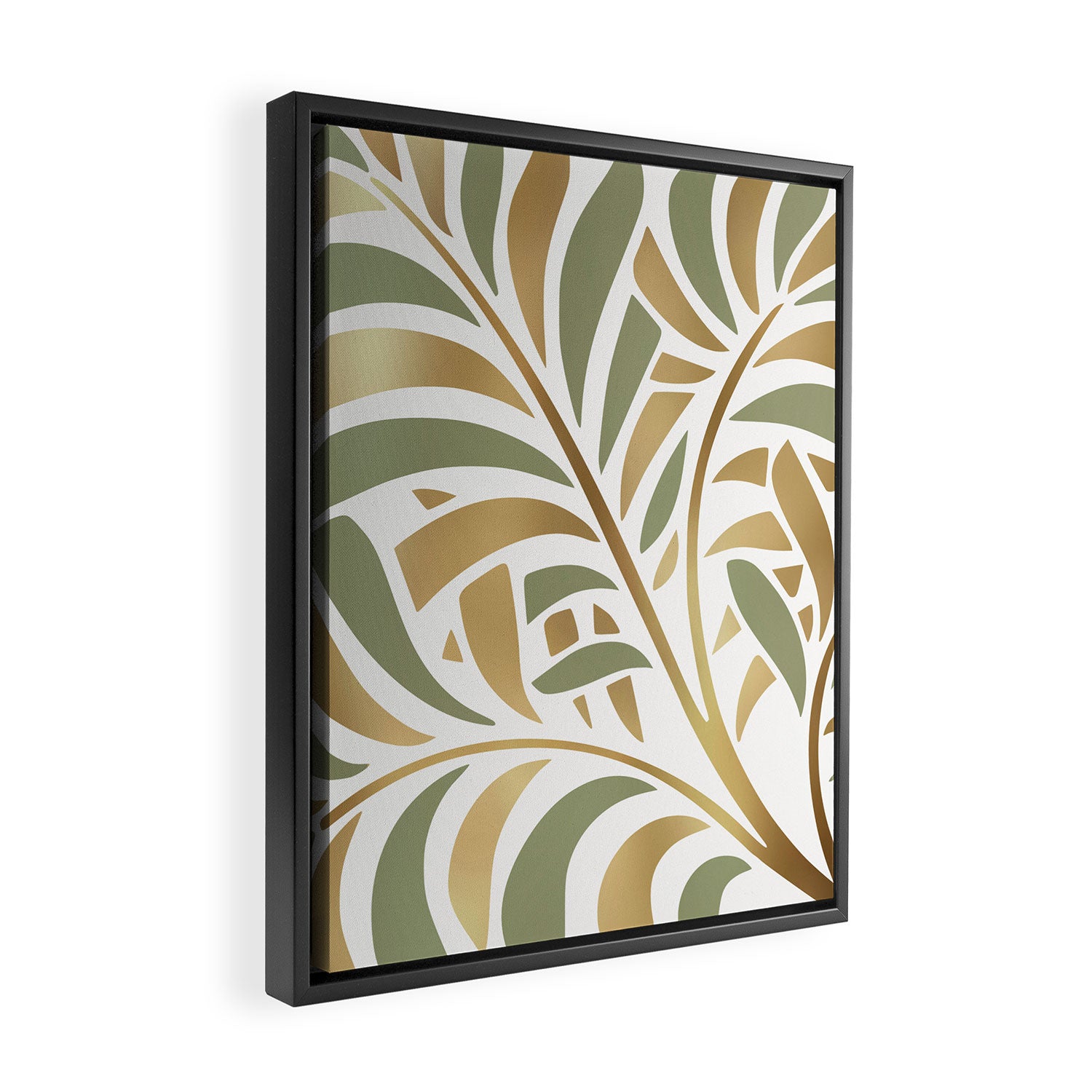 Sage and Gold Modern Leaf Framed Canvas Print Gallery Image 2