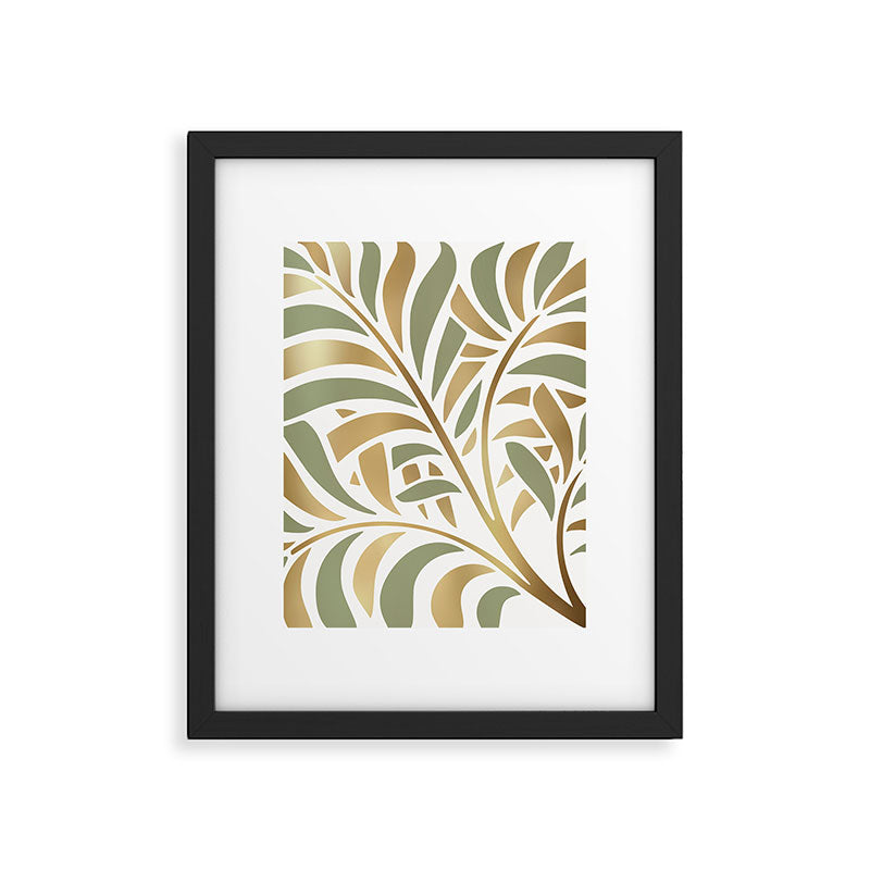 Sage and Gold Modern Leaf Framed Art Print Gallery Image 6