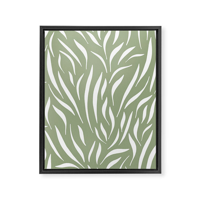 Sage Green Abstract Leaf Pattern Framed Canvas Print Gallery Image 1