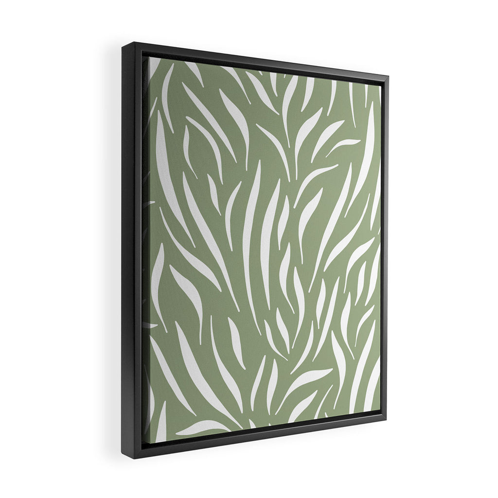 Sage Green Abstract Leaf Pattern Framed Canvas Print Gallery Image 2
