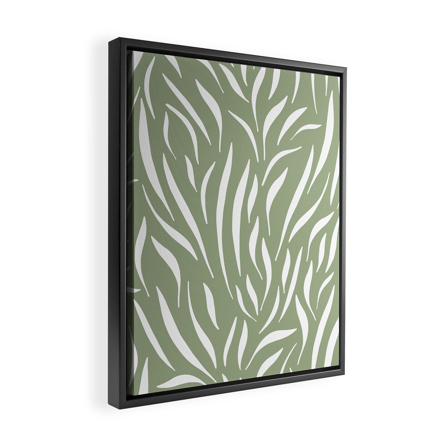Sage Green Abstract Leaf Pattern Framed Canvas Print Gallery Image 2