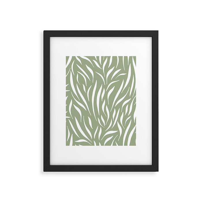 Sage Green Abstract Leaf Pattern Framed Art Print Gallery Image 1