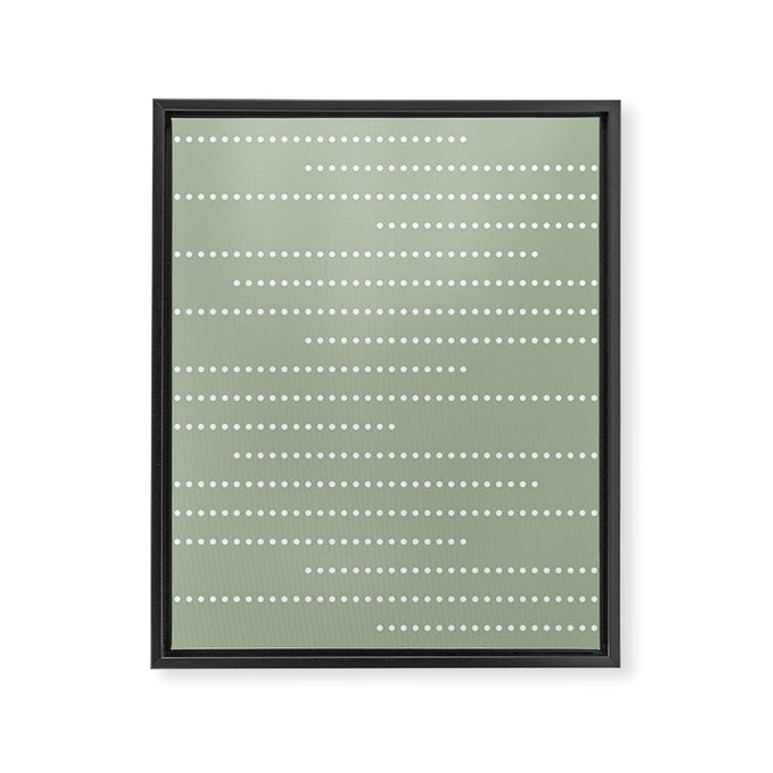 Sage Green and White Minimal Dots Pattern Framed Canvas Print Gallery Image 1