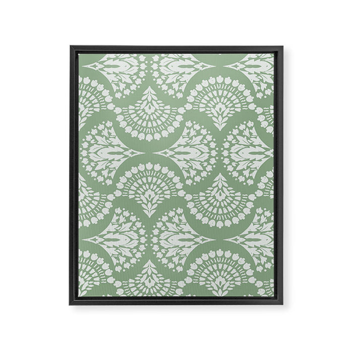 Sage Green Ornate Boho Framed Canvas Print Gallery Image 1