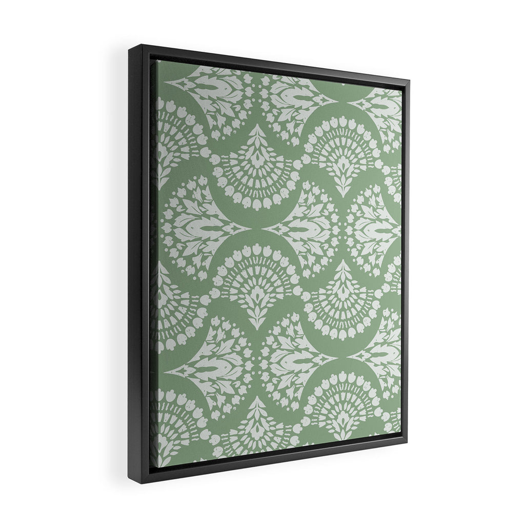 Sage Green Ornate Boho Framed Canvas Print Gallery Image 2