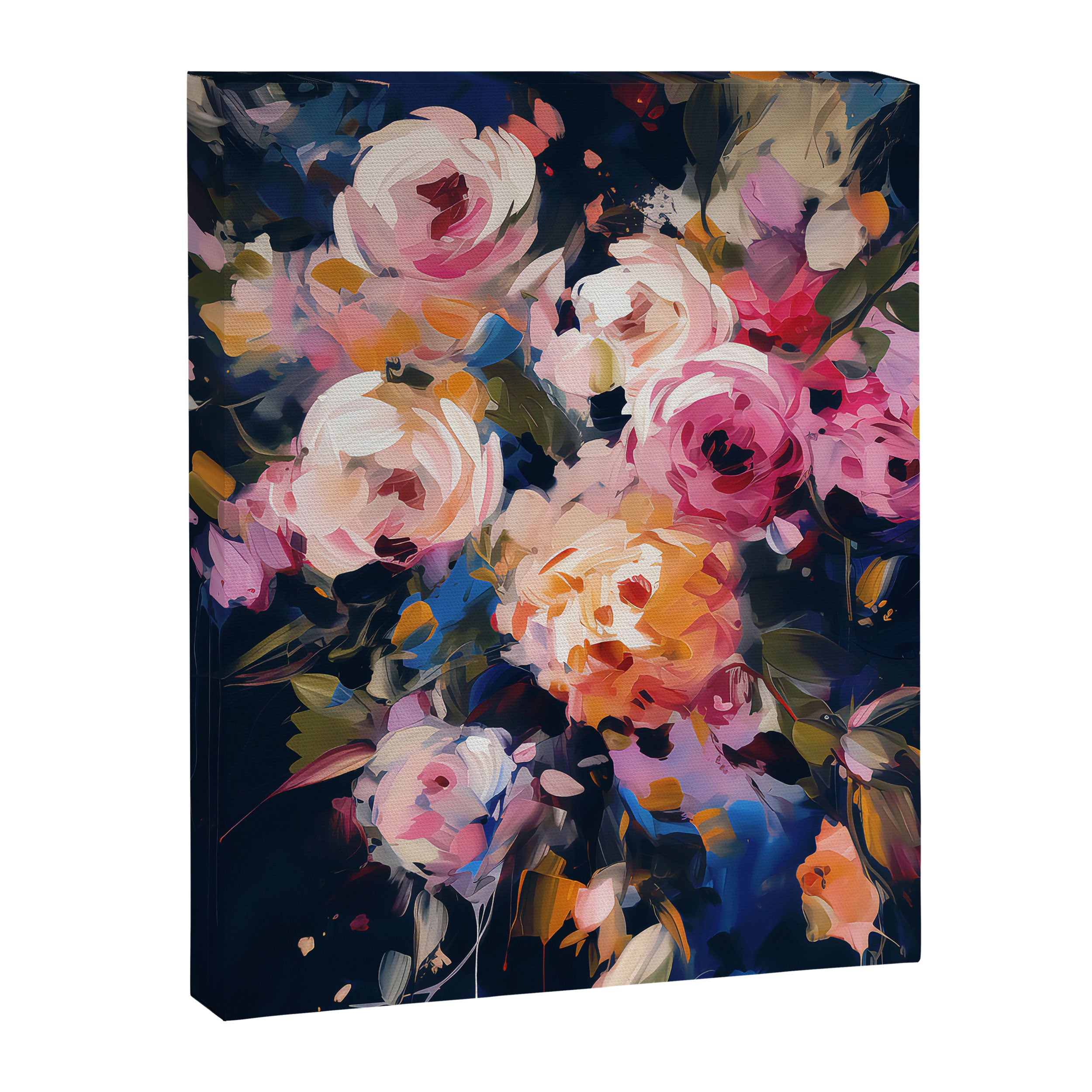 Splashes of Pink and Navy Flowery Art Canvas Print Gallery Image 6