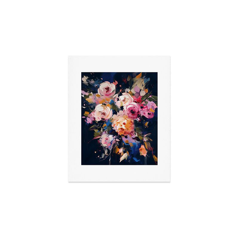 Splashes of Pink and Navy Flowery Art Art Print Gallery Image 1