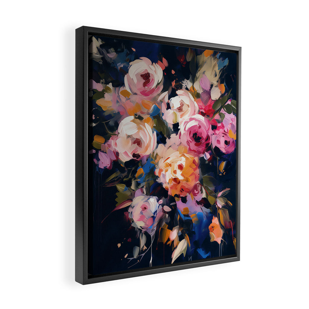 Splashes of Pink and Navy Flowery Art Framed Canvas Print Gallery Image 2