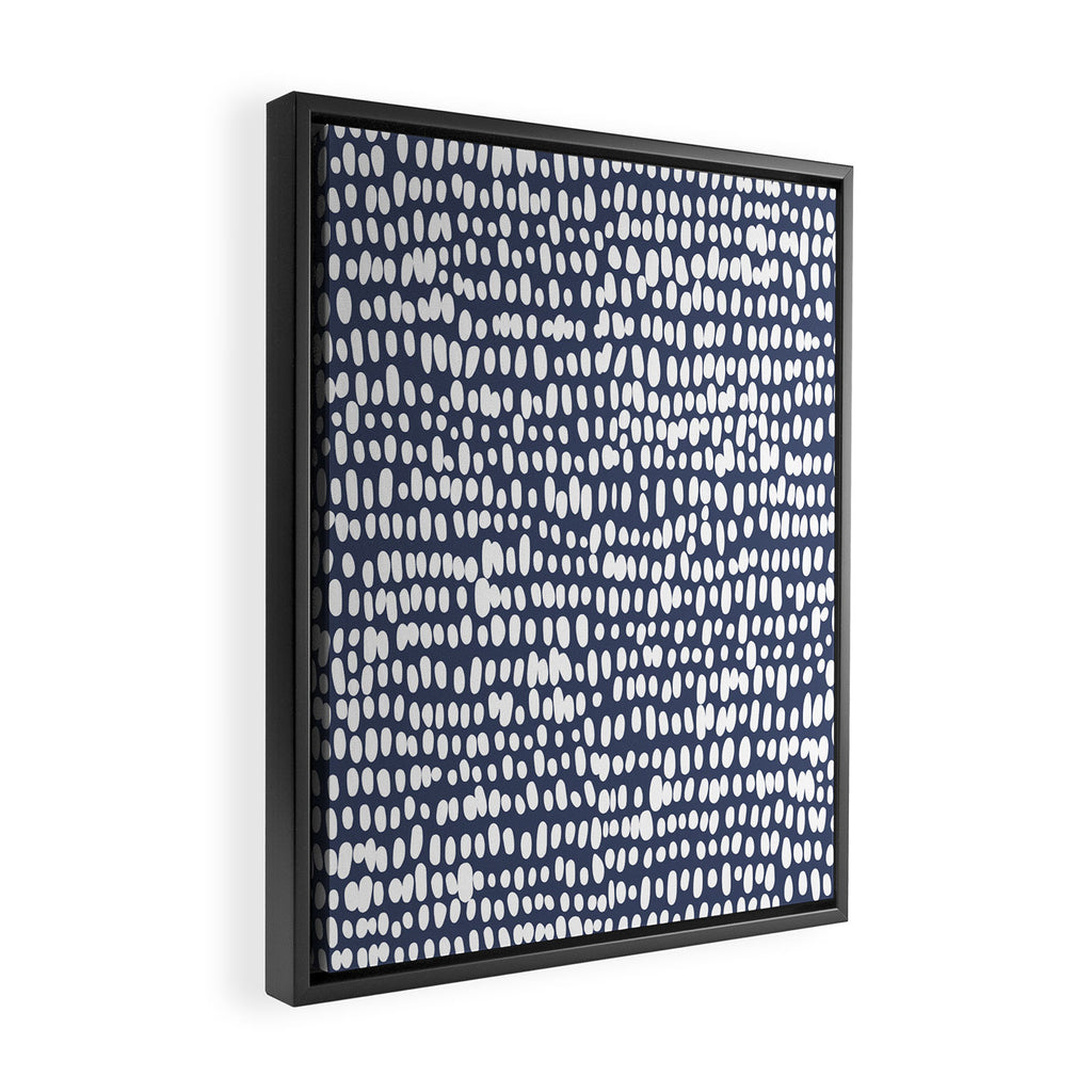 Spotted Preppy Dots Abstract in Navy Blue Framed Canvas Print Gallery Image 2