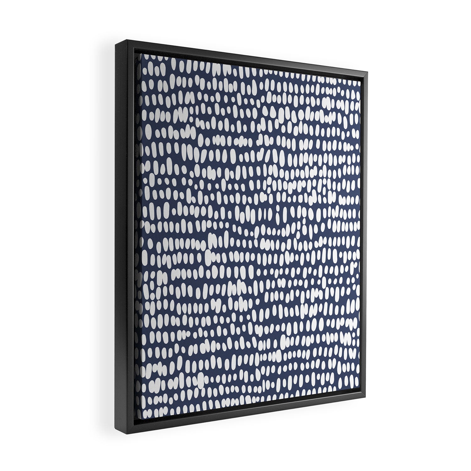 Spotted Preppy Dots Abstract in Navy Blue Framed Canvas Print Gallery Image 2