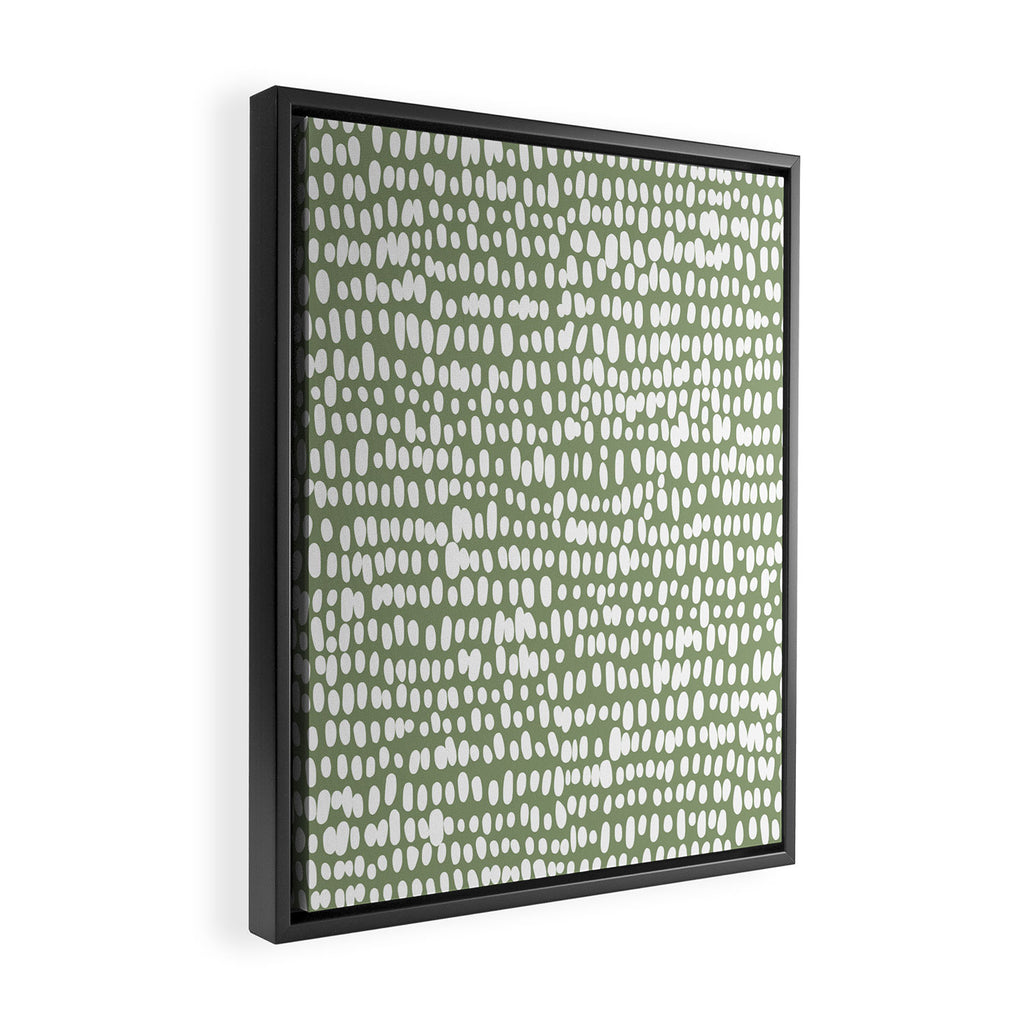 Spotted Preppy Dots Abstract in Sage Green Framed Canvas Print Gallery Image 2