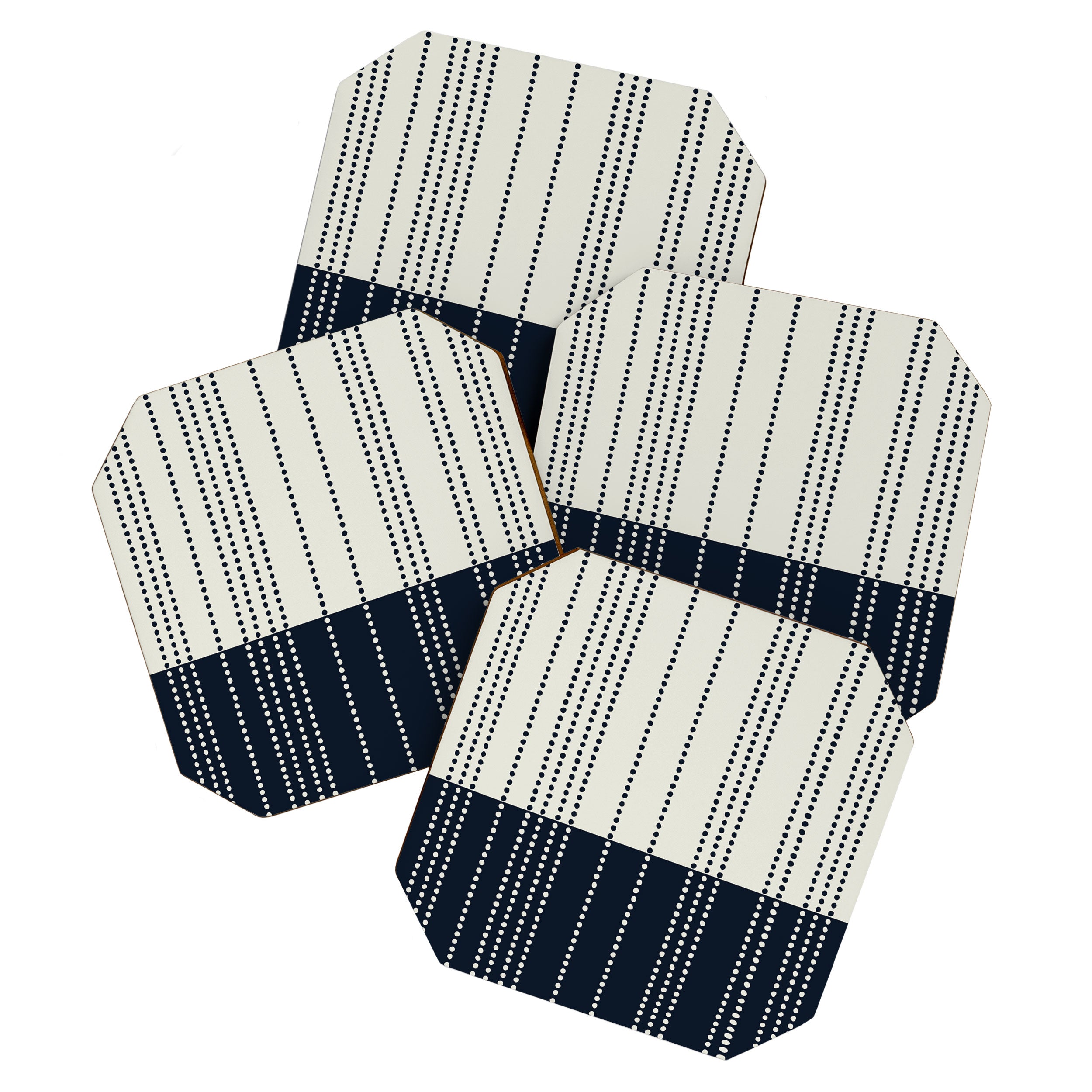 Spotted Stripes, Ivory and Navy Blue Coaster Gallery Image 1