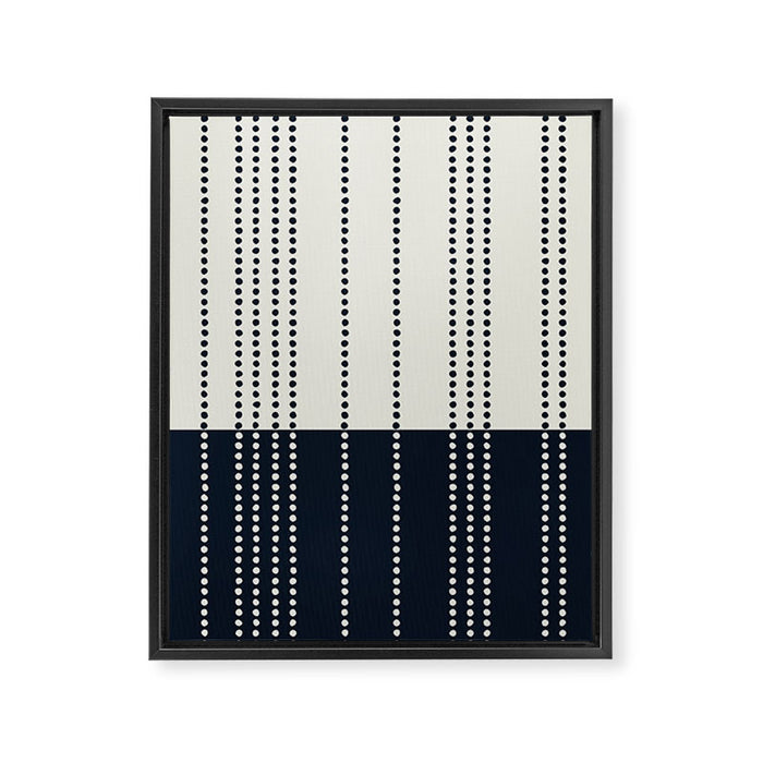 Spotted Stripes, Ivory and Navy Blue Framed Canvas Print Gallery Image 1