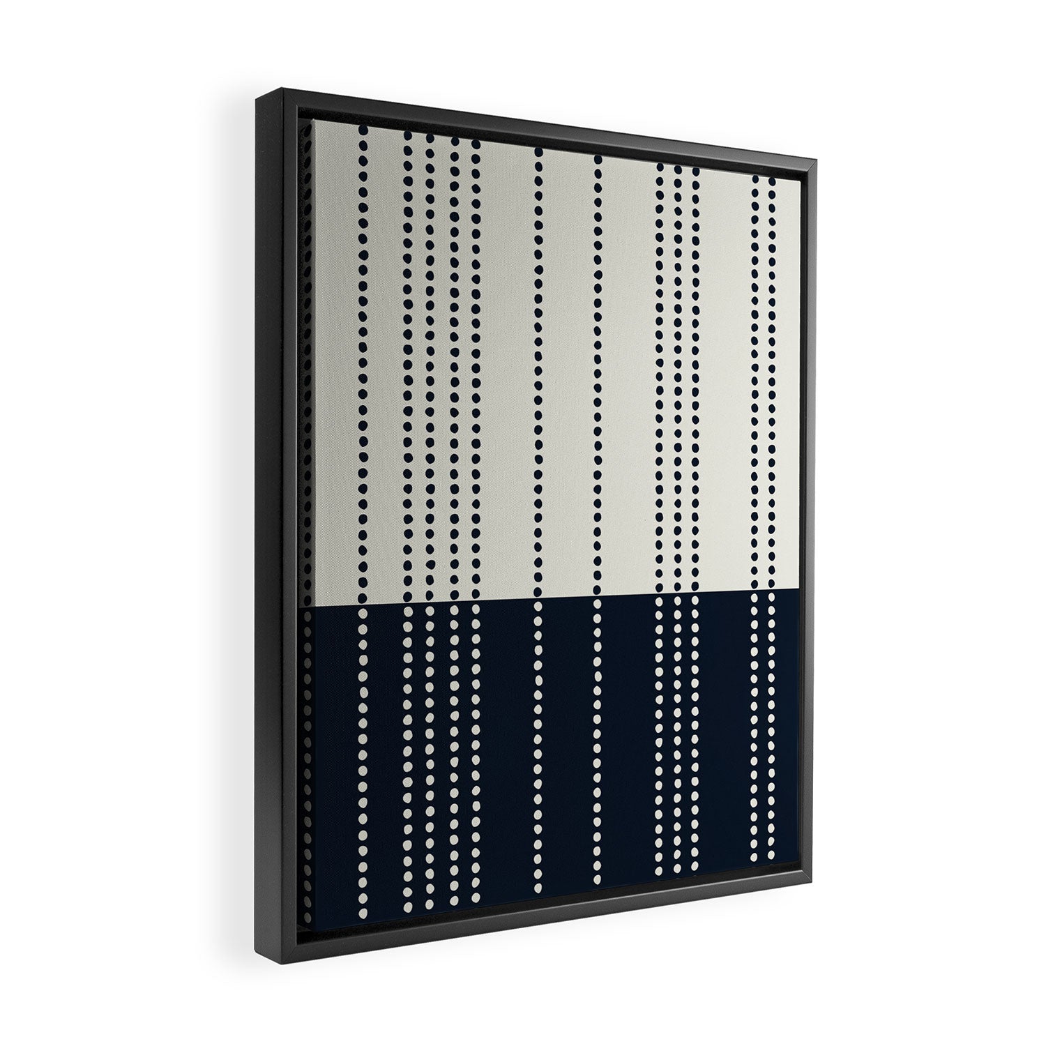 Spotted Stripes, Ivory and Navy Blue Framed Canvas Print Gallery Image 2