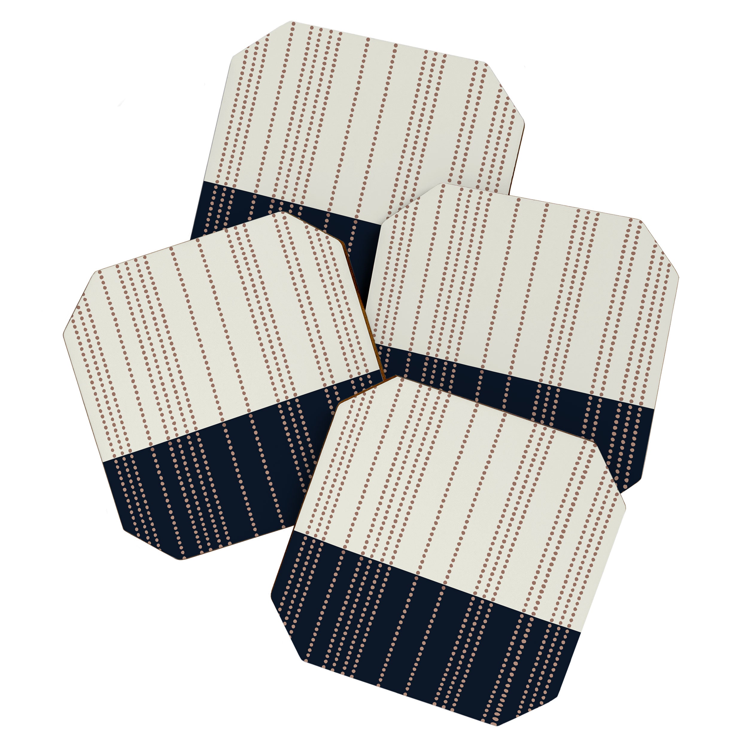 Spotted Stripes, Navy, Ivory and Light Terracotta Coaster Gallery Image 1
